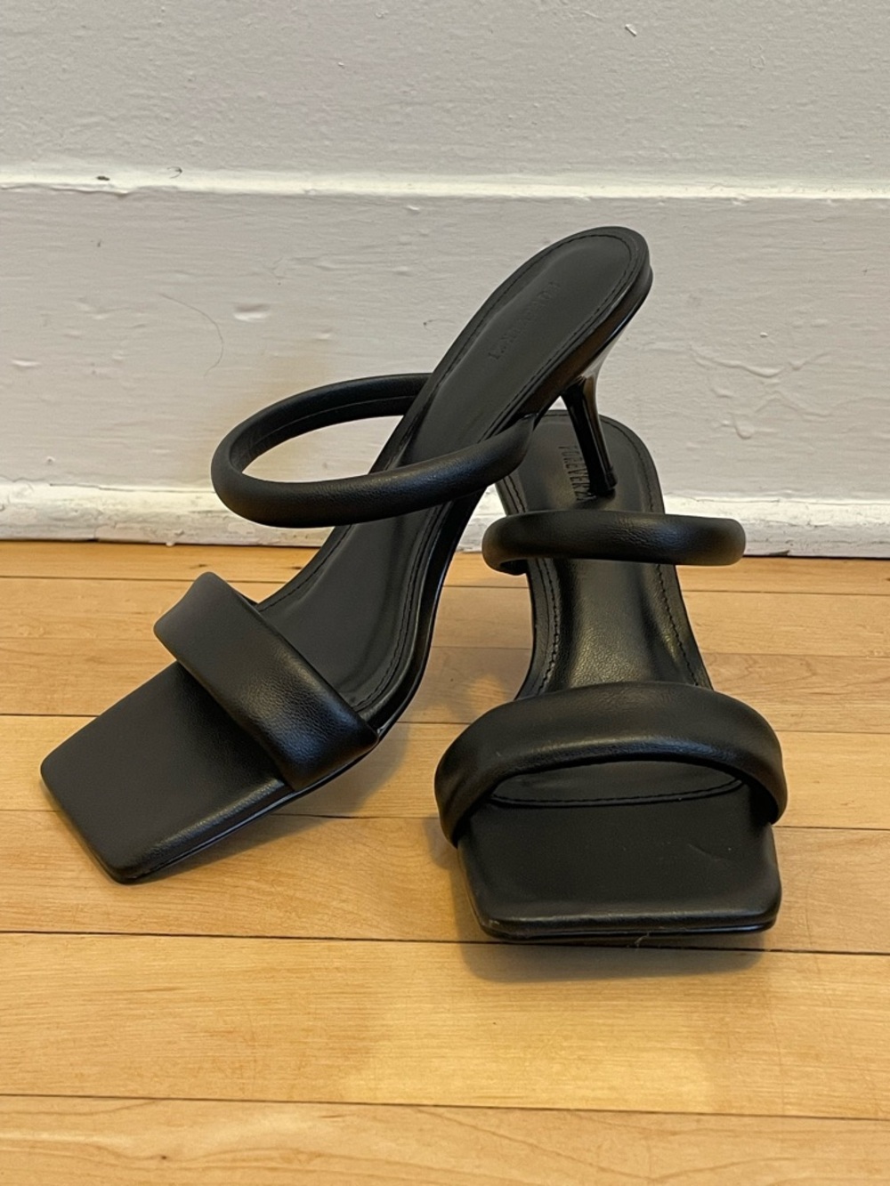 Forever 21 Black Double-Strap Square Toe Heeled Sandals